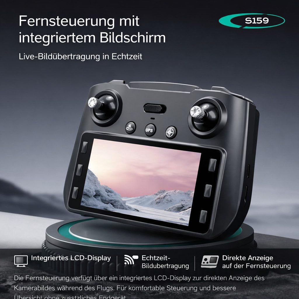 RC-Quadrocopter S159,(GPS Drohne mit Displayfernbedienung, 500m Reichweite, faltbare RC-Drohne mit Dual-Kamera), Auto-Rückkehr, Optical-Flow-Stabilisierung & intelligenten Flugmodi