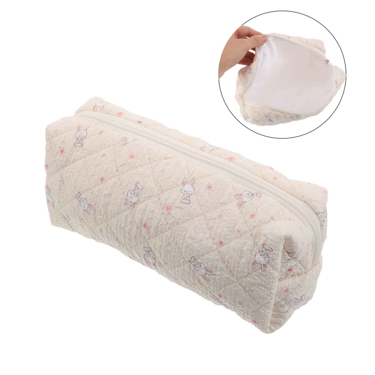 WOONEKY Grosse Trousse à Crayons en Tissu Beige, Organiseur Stable
