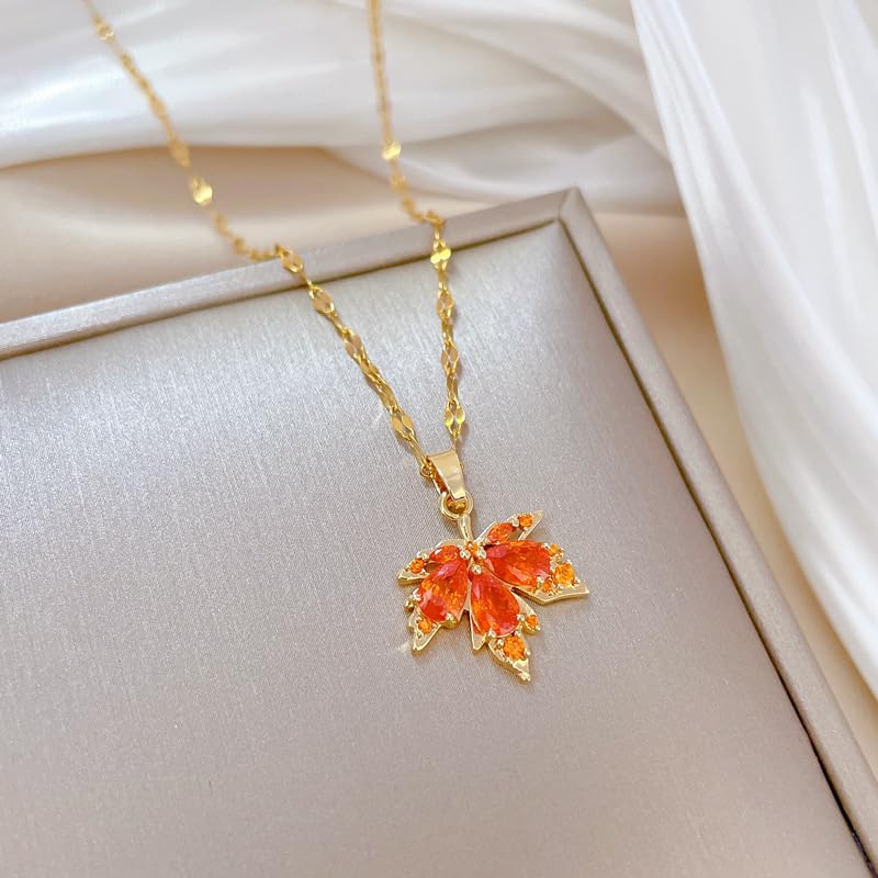 Dainty Maple Leaf Pendant Necklace for Women - Simple and Elegant Crystal Chain with Rhinestone Maple Leaf Pendant Necklace ,Perfect Fall Jewelry Gift for Wedding, Prom, Thanksgiving and Autumn3