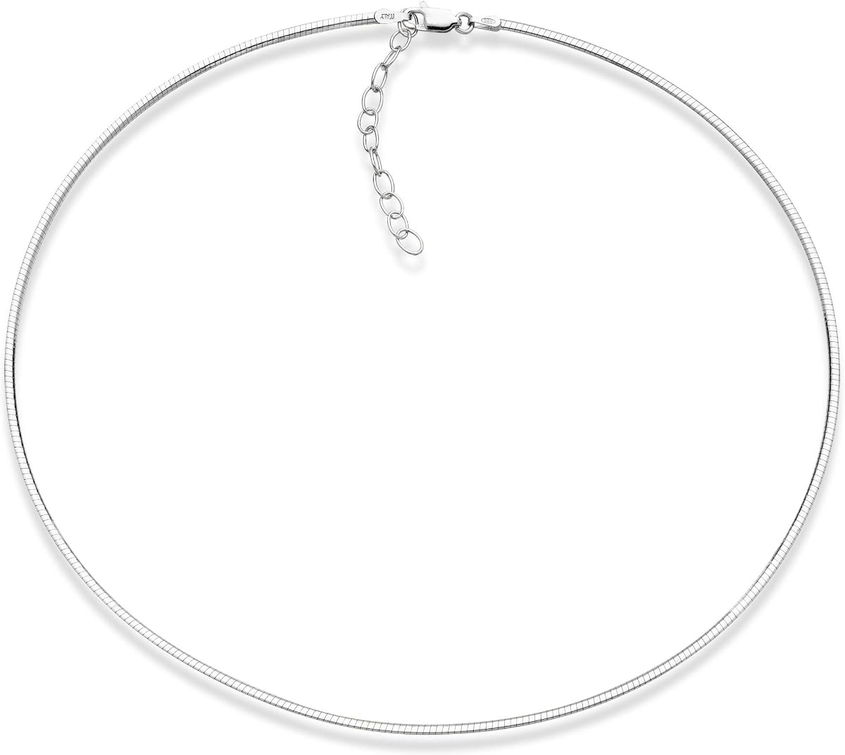 Collar Omega de Plata de Ley 925 con Cúpula Italiana de 2 mm y 2,5 mm para Mujer/Ajustable de 40 a 45 cm con Extensor/Hecho en Italia