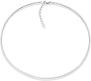 925 Sterling Silver Italian 2mm or 2.5mm Solid Dome Omega Link Chain Necklace for Women 16+2 Adjustable Length Made in Italy