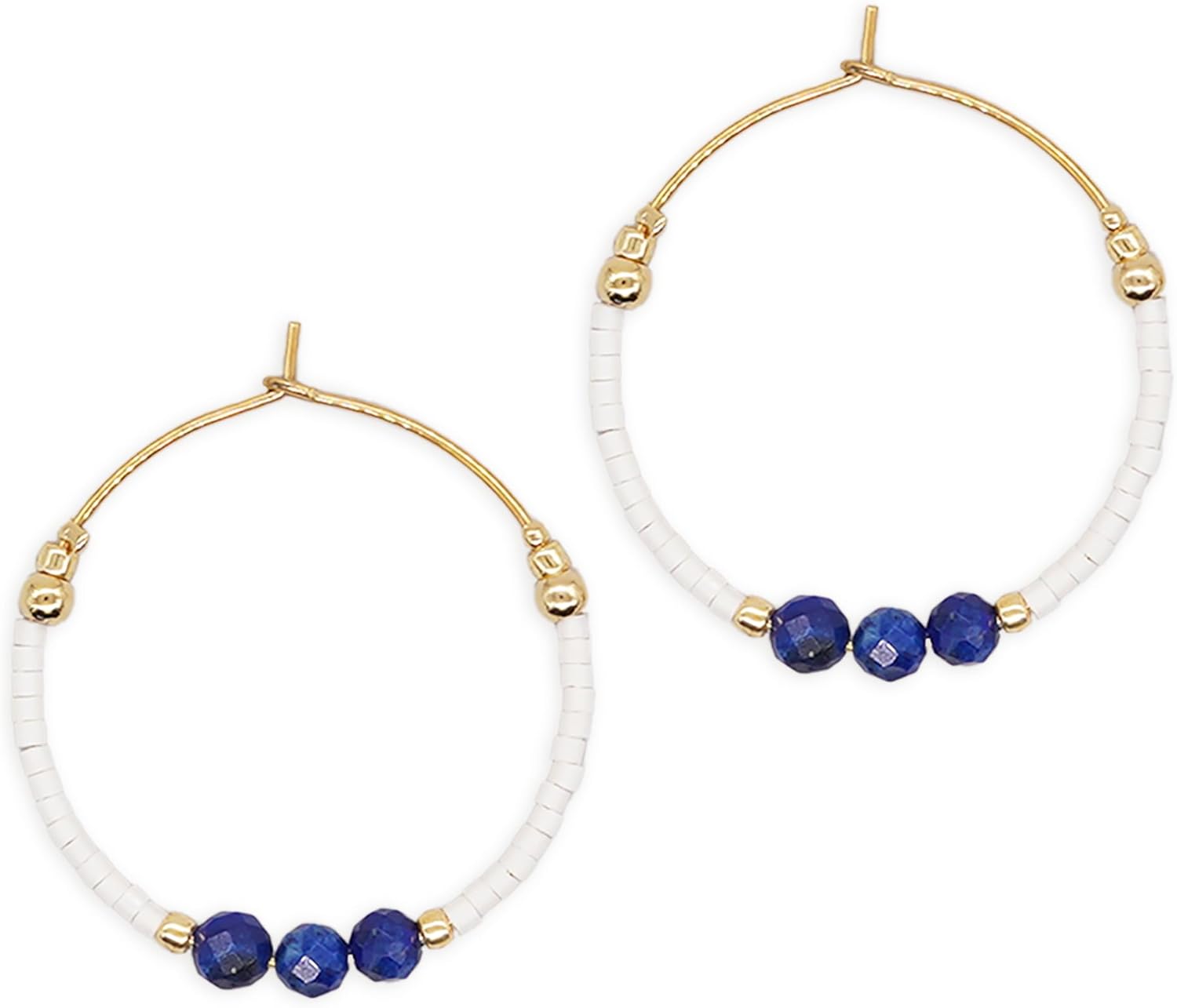 Sonateomber Gold Gemstone Beaded Hoop Earrings Women Boho Handmade