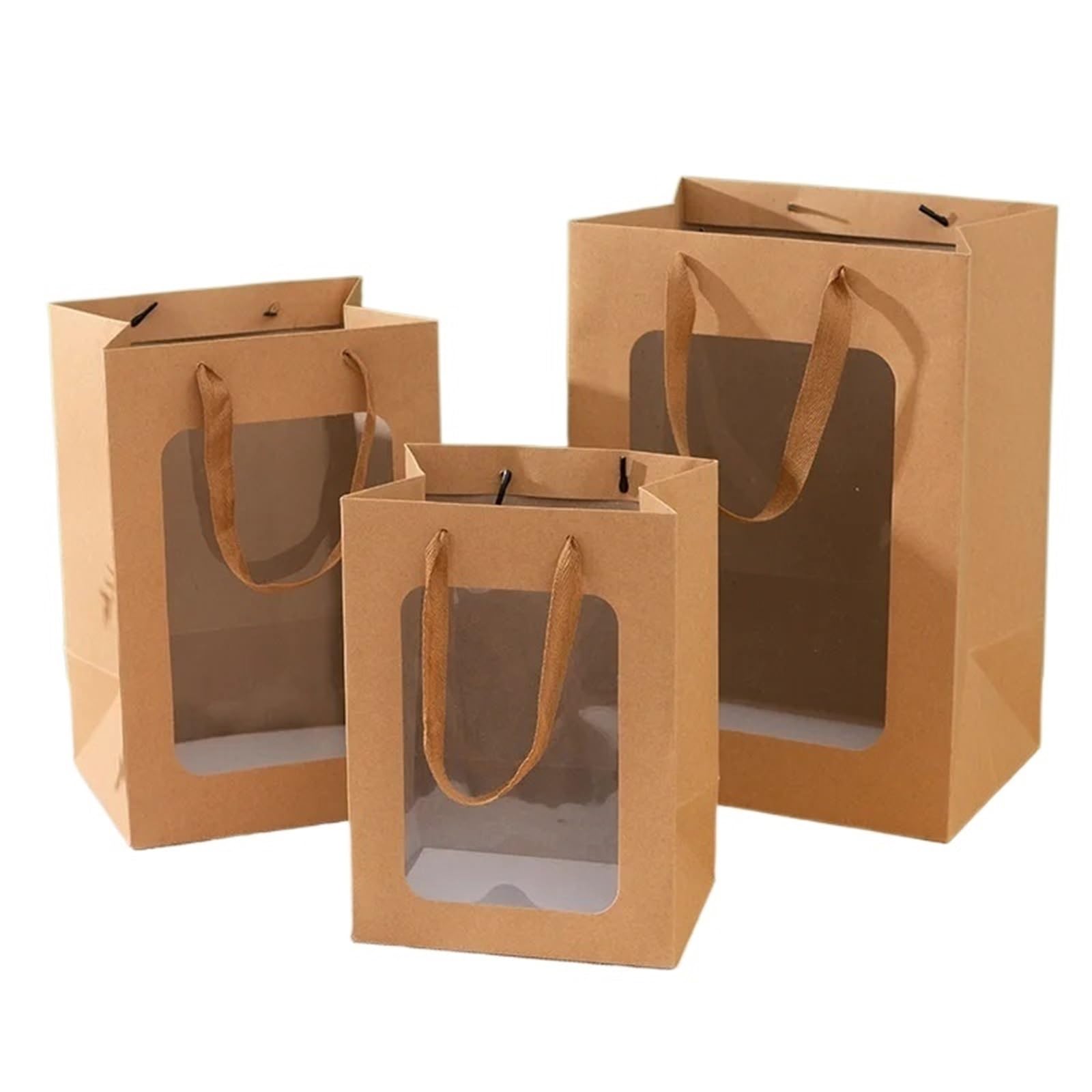 20 sacs cadeaux en papier kraft avec fenêtre