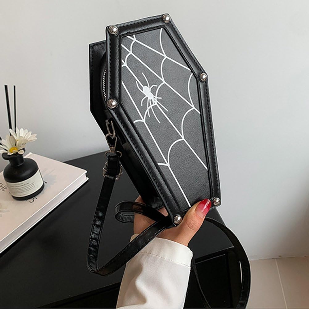 Borsa a tracolla per bara da donna borsa a tracolla per cellulare con bara gotica Y2K borsa a tracolla per teschio borsa da donna regolabile in pelle PU per Halloween