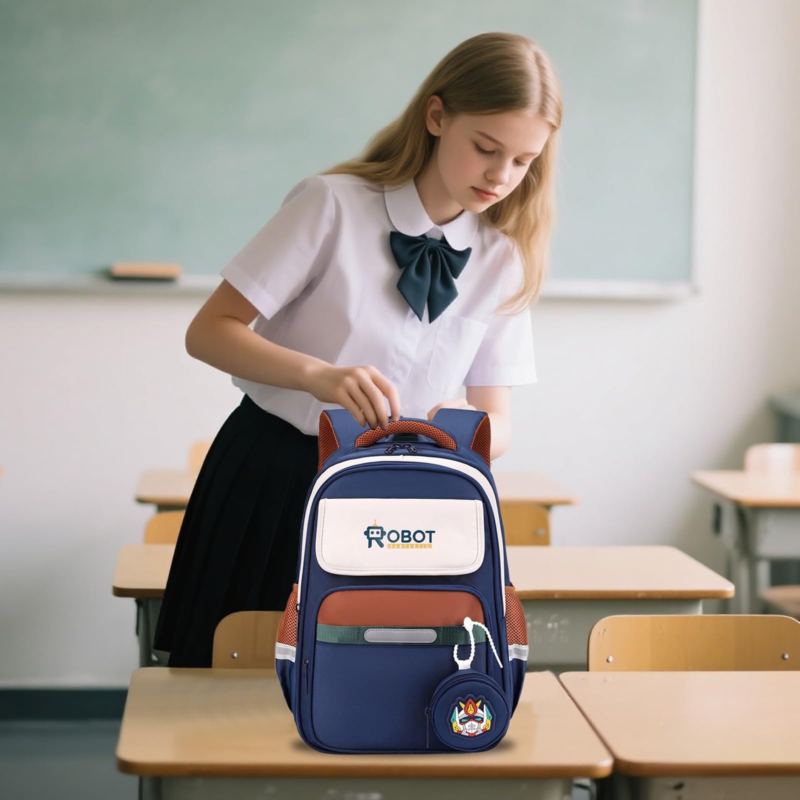Schulrucksack Mädchen Uni Style grau schwarz groß Kapazität leicht ergonomisch Backpack Teenager Schule Universität Alltag Freizeit