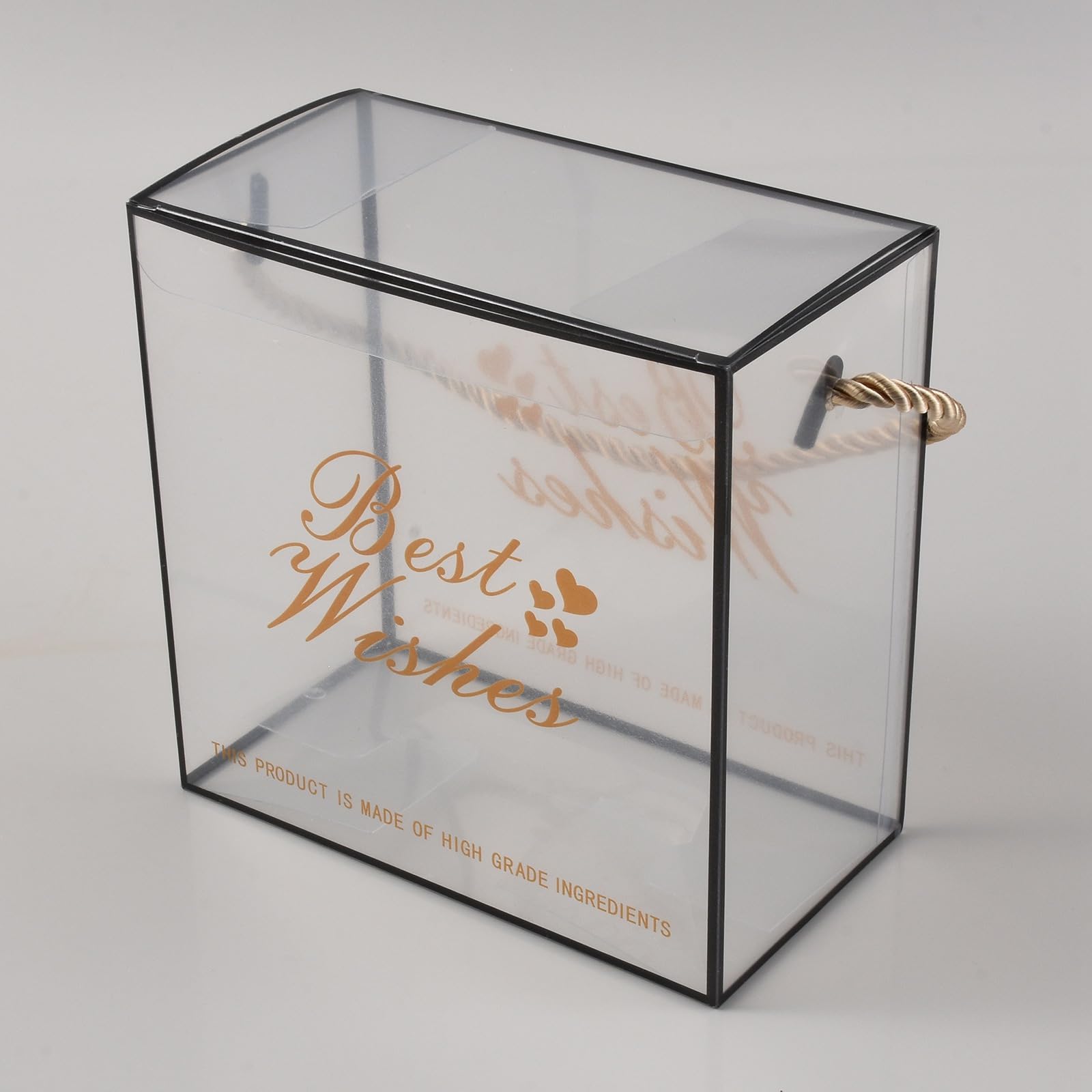 BENECREAT Juego de 12 cajas de regalo transparentes de plástico para invitados, 14,2 x 7,6 x 14,1 cm, grandes cajas de regalo con borde negro y asa, para bodas, cumpleaños y regalos de fiesta