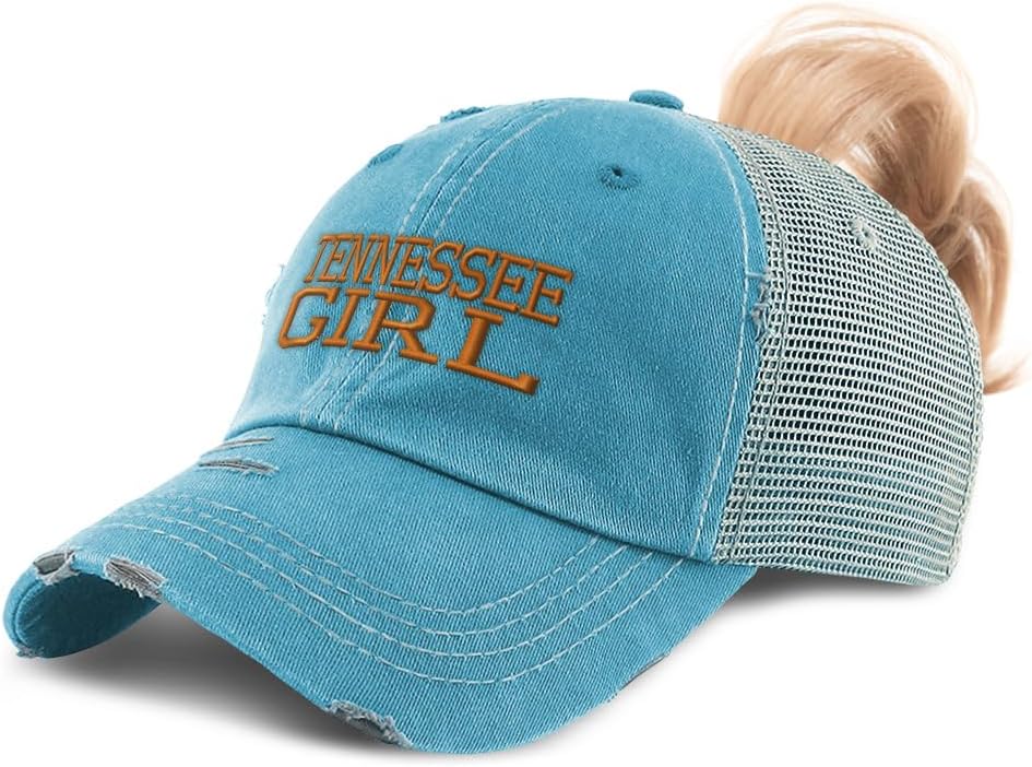 Ponytail Cap Women's Baseball Cap Embroidered Tennessee Girl United States Cotton