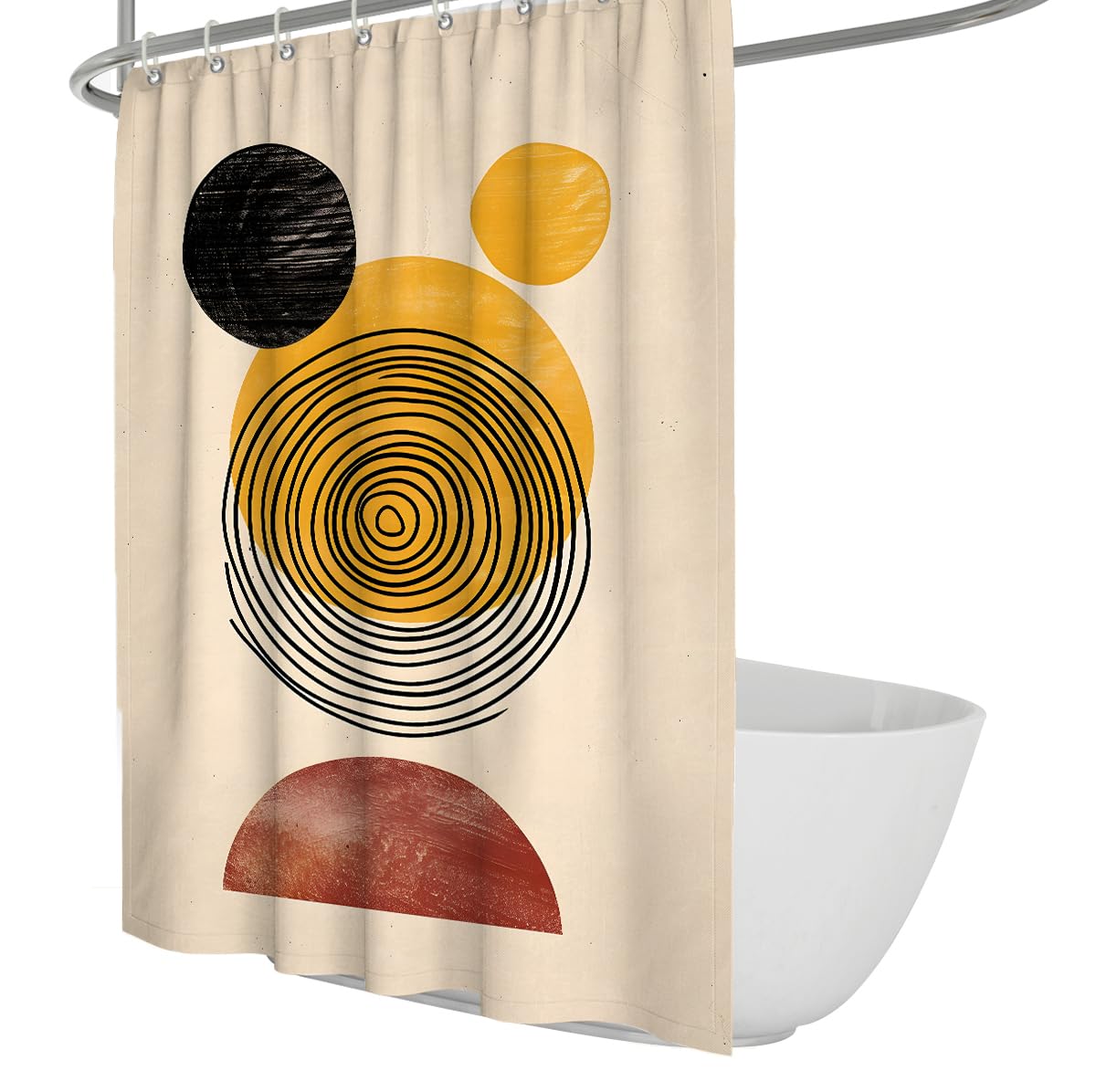 Uiringart Shower Curtains Yellow Black Geometric Circles Walk In Shower W180xl200cm Abstract Mid Century Anti Mould Mildew Resistant Bath Decoration