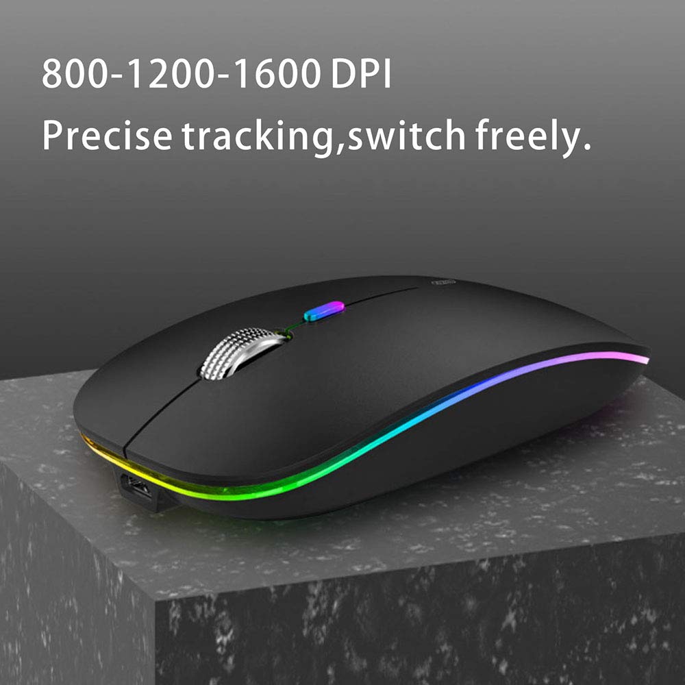 Uiosmuph Mouse Senza Fili Bluetooth, BT5.1+BT5.0+2.4G Ricaricabile Mouse Senza Fili Ottico Piccolo Portatile con Mouse USB per per Notebook, PC, Laptop, Computer, MacBook(Nero Opaco)