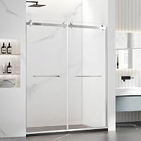 Porfectik Paris 60x74 Inch Double Sliding Shower Door, 8mm Tempered Glass, Brushed Nickel Framed Walk-In Enclosure