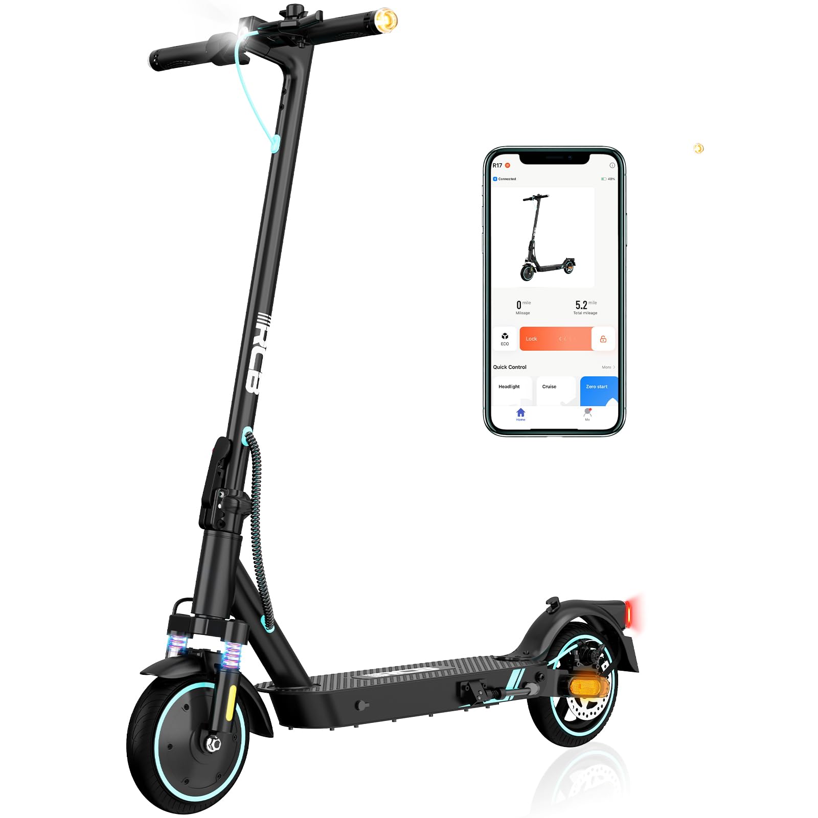 RCBElectric Scooter, Max 25 km/h, 300W-500W Motor, 7.8-11.4AH Battery, 8.5''-10'' Solid Tires, APP Control, Max Load 120 kg, 3 Speed Settings Foldable, Double Brake, Double Shock Absorbers