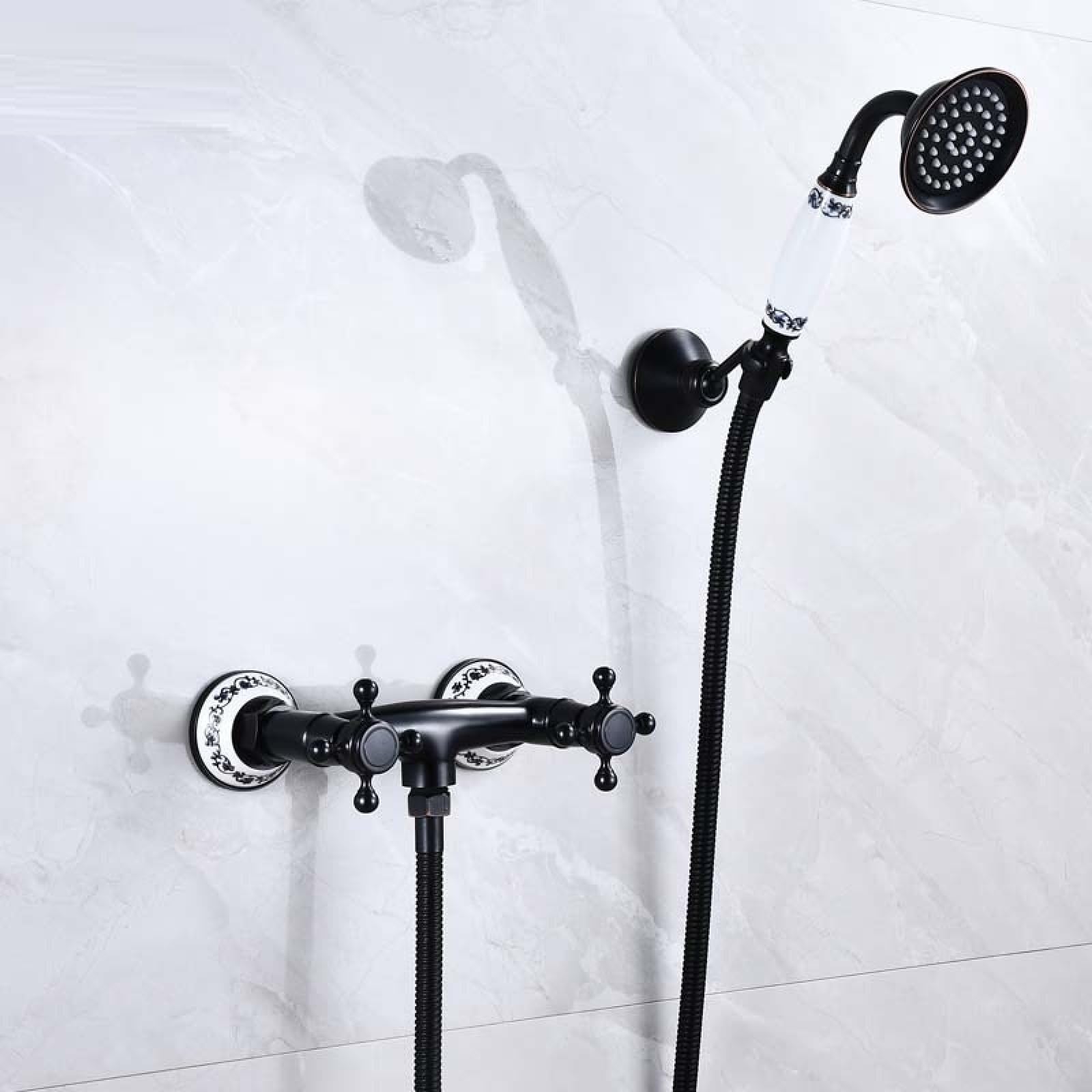 Fanjubei Black Antique Ceramics Bathroom Brass Simple Shower Set, Handheld Hot And Cold Water Faucet, Black Antique Ceramic
