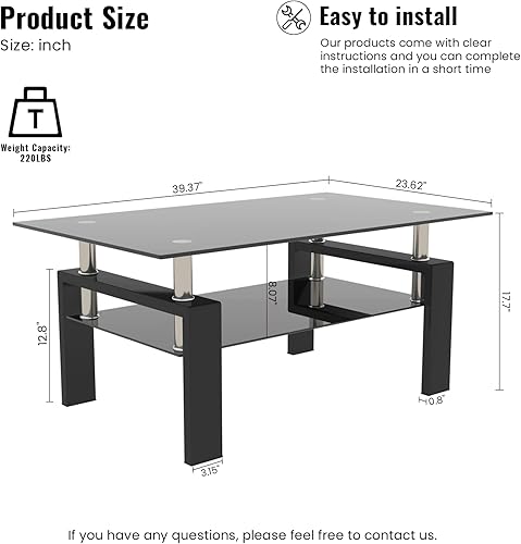 Miniatura 10 de DKLGG Mesa de centro de cristal mesa central rectangular con estante inferior mesa de centro blanca moderna de 2 niveles con patas de tubo de metal