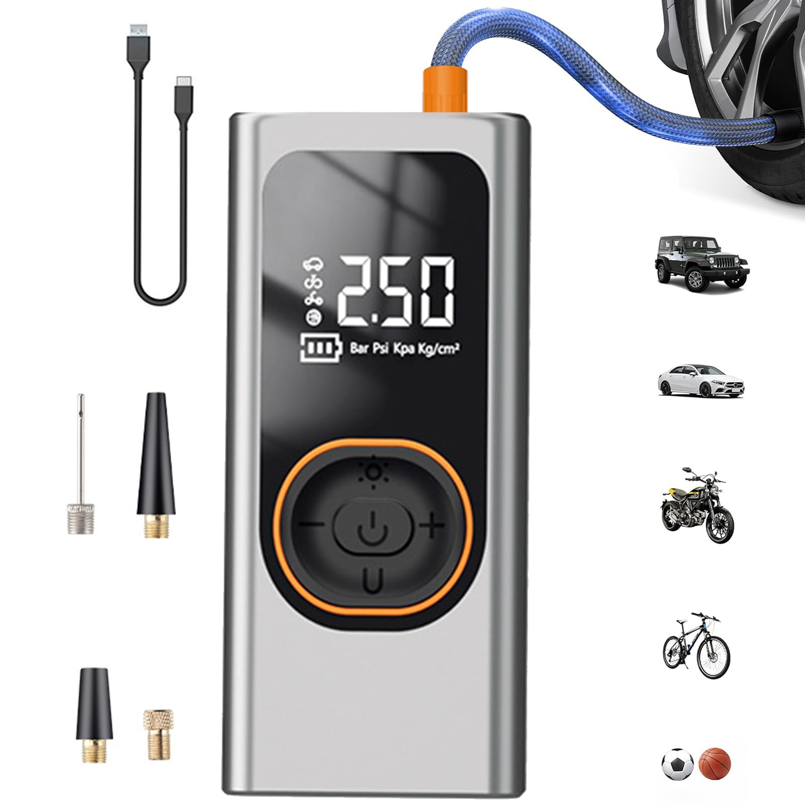 Hsioluted Portable Digital Tire Inflator Pump High Efficiency Tire Fast Inflation Easy Storage For Car Starting Device Maintenance Portable Inflator