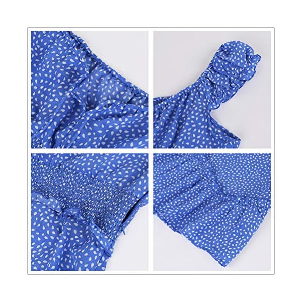 YOBECHO Womens Summer Ruffle Sleeve Sweetheart Neckline Printing Dress Mini Dress Blue