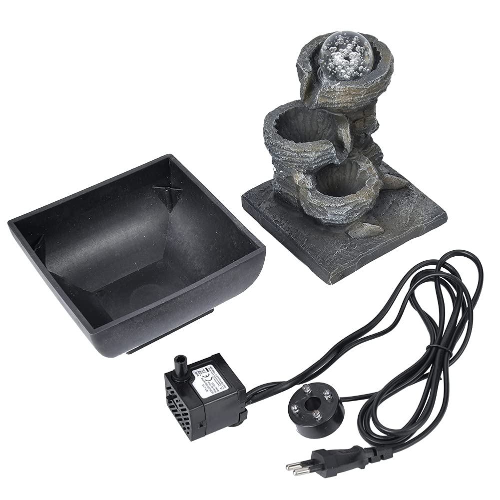 Ejoyous Cascada de Fuente de Interior con iluminación, Hermosa Fuente de Mesa Interior, Humidificador de Sala, Fuente de Agua, Decoración de Salón, para (Enchufe UE 220)