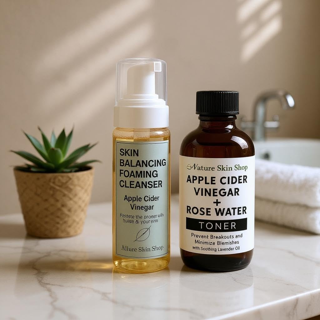 Nature Skin Shop Apple Cider Vinegar Face Wash, Foaming Cleanser for Oily, Acne-Prone & Combination Skin, pH Balancing to Clarify Pores & Control Shine, Sulfate-Free