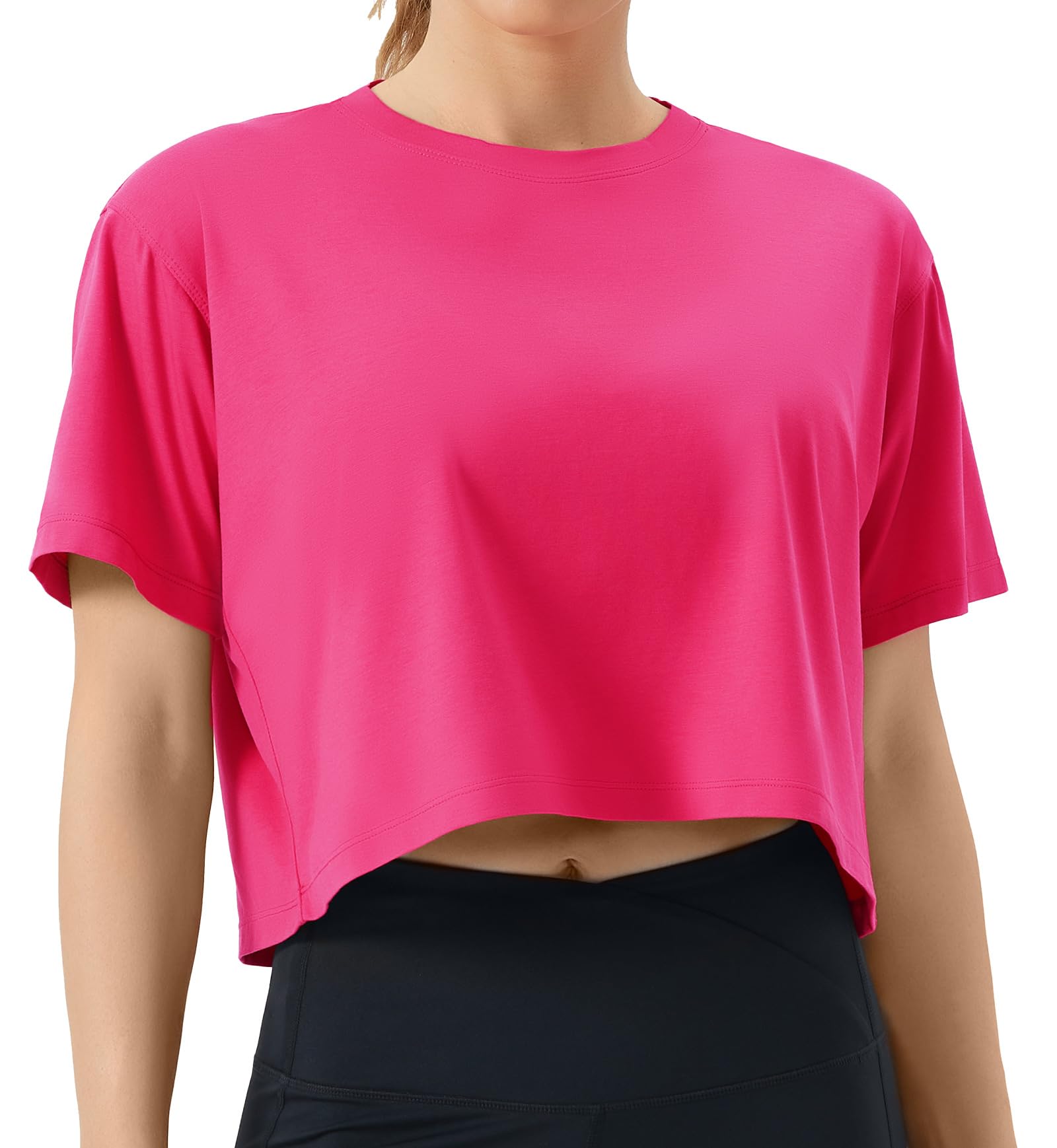 THE GYM PEOPLE Women's Workout Crop Top T-Shirt Short Sleeve Boxy Yoga Running Cropped Basic Tee
