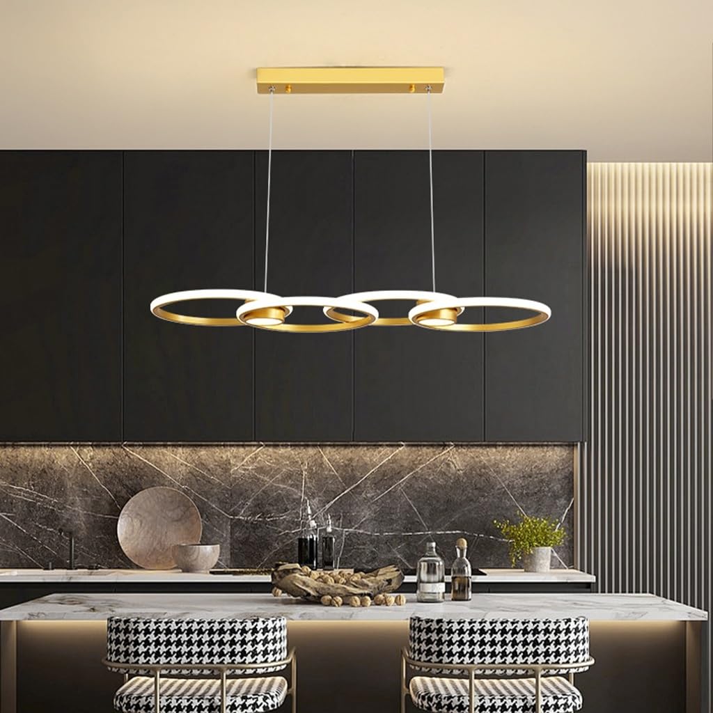 FWX Lustre LED Salle Suspension Lumière Pendant Dimmable avec télécommande Lampe Suspendue Moderne Art Désign Hauteur Réglable pour Salle à Manger Restaurant Réception Barre Salon (Color : Gold)