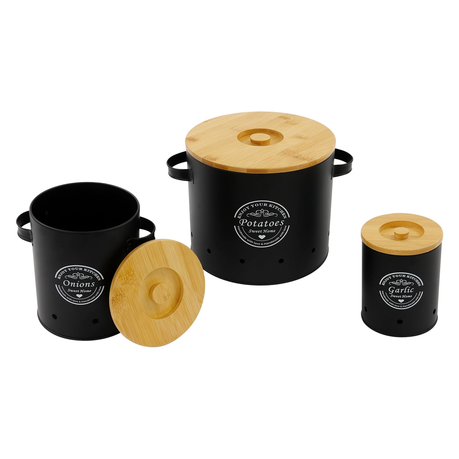 3er Set Aufbewahrung Kartoffeln Zwiebeln Knoblauch Kartoffel Aufbewahrungsbox mit Frischebelüftung Zwiebel Aufbewahrungbox mit Deckel & Griff Aufbewahrung Küche aus Kohlenstoffstahl，A，A