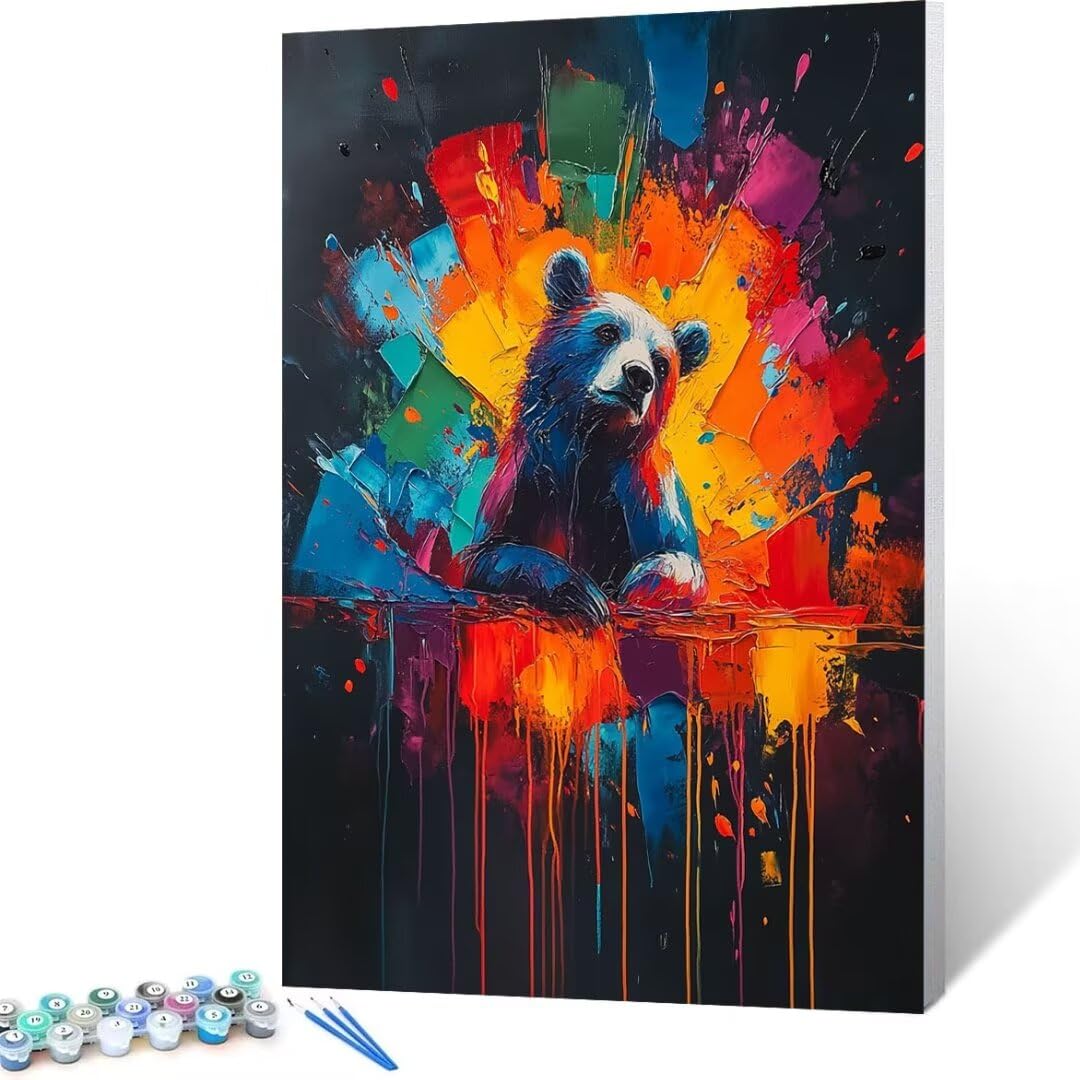 Kit de peinture par numéros pour adultes - Ours - Peinture par numéros - Kit de bricolage créatif - Kit de peinture par numéros - Toile pour enfants à partir de 6, 7, 8, 9, 10, 28 70x95 cm T-6
