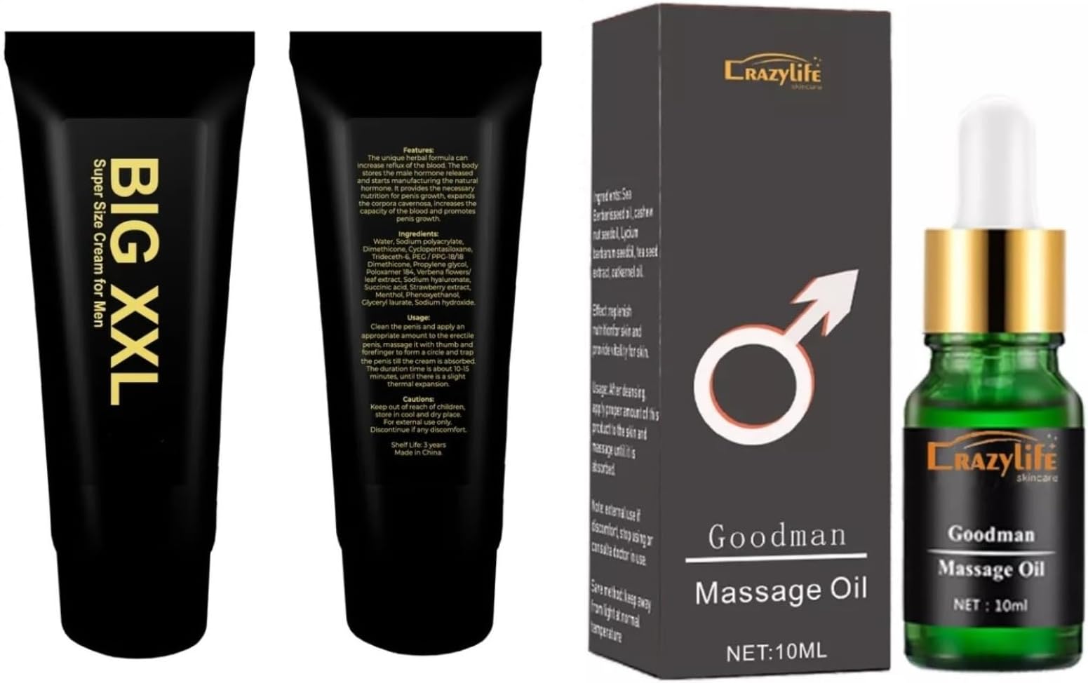 CRAZYLIFEMassage Gel for Men, Male Enlarger Gel Natural Growth Oil Fast Big Thick Long by CrazyLife for Men Increase Gel Oil (Pack of 2) (Crazylife Gel & Goodman Oil)