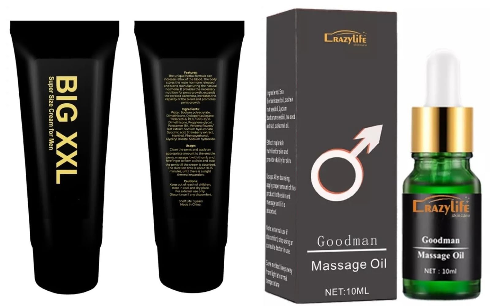 CRAZYLIFEMassage Gel for Men, Male Enlarger Gel Natural Growth Oil Fast Big Thick Long by CrazyLife for Men Increase Gel Oil (Pack of 2) (Crazylife Gel & Goodman Oil)