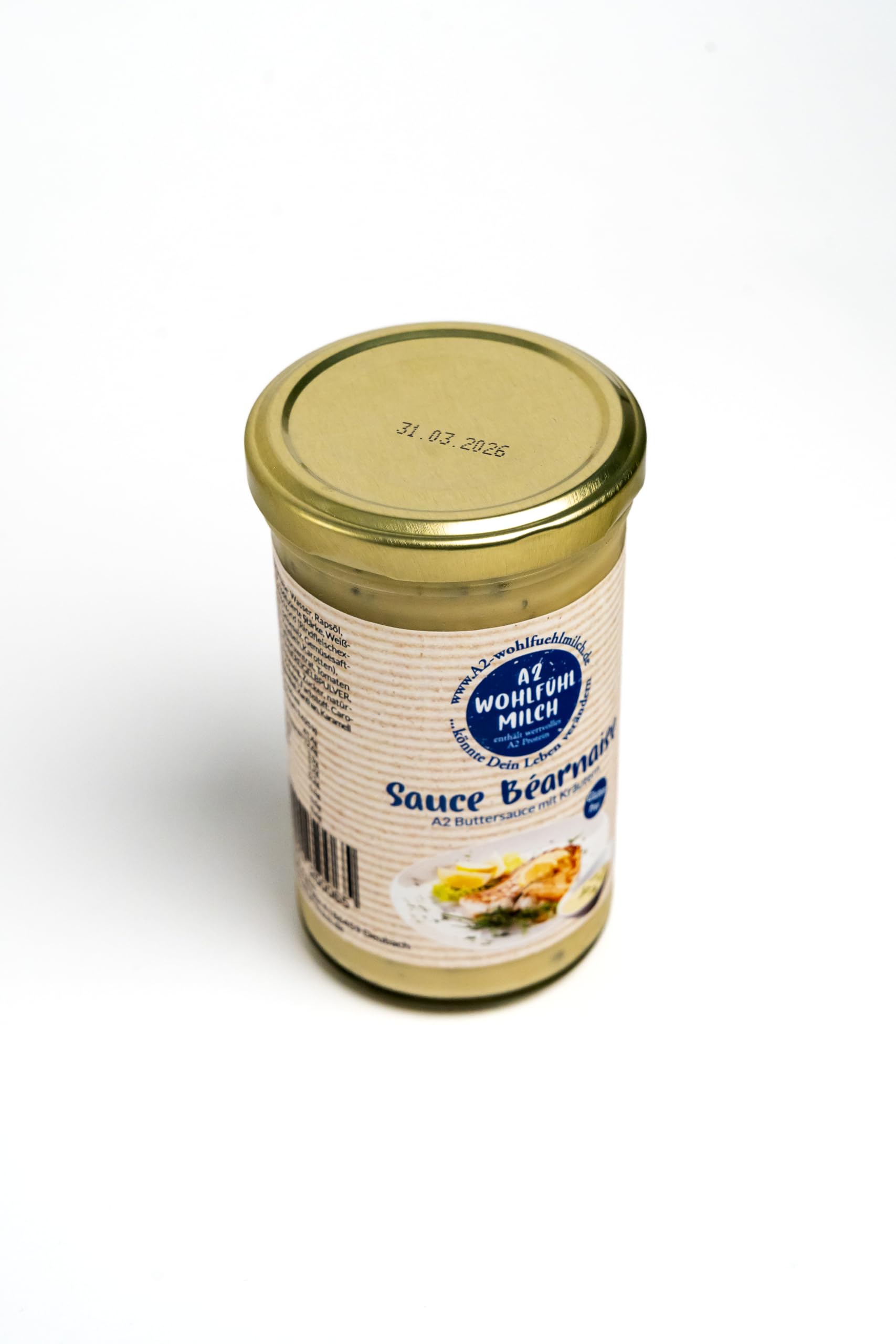 A2 Wohlfühl-Milch - Sauce Bearnaise mit A2 Butterschmalz und feinen Kräutern 250ml Glas - Sauce Béarnaise ideal für die gehobene Küche passt zu Fleisch, Fisch und Spargel