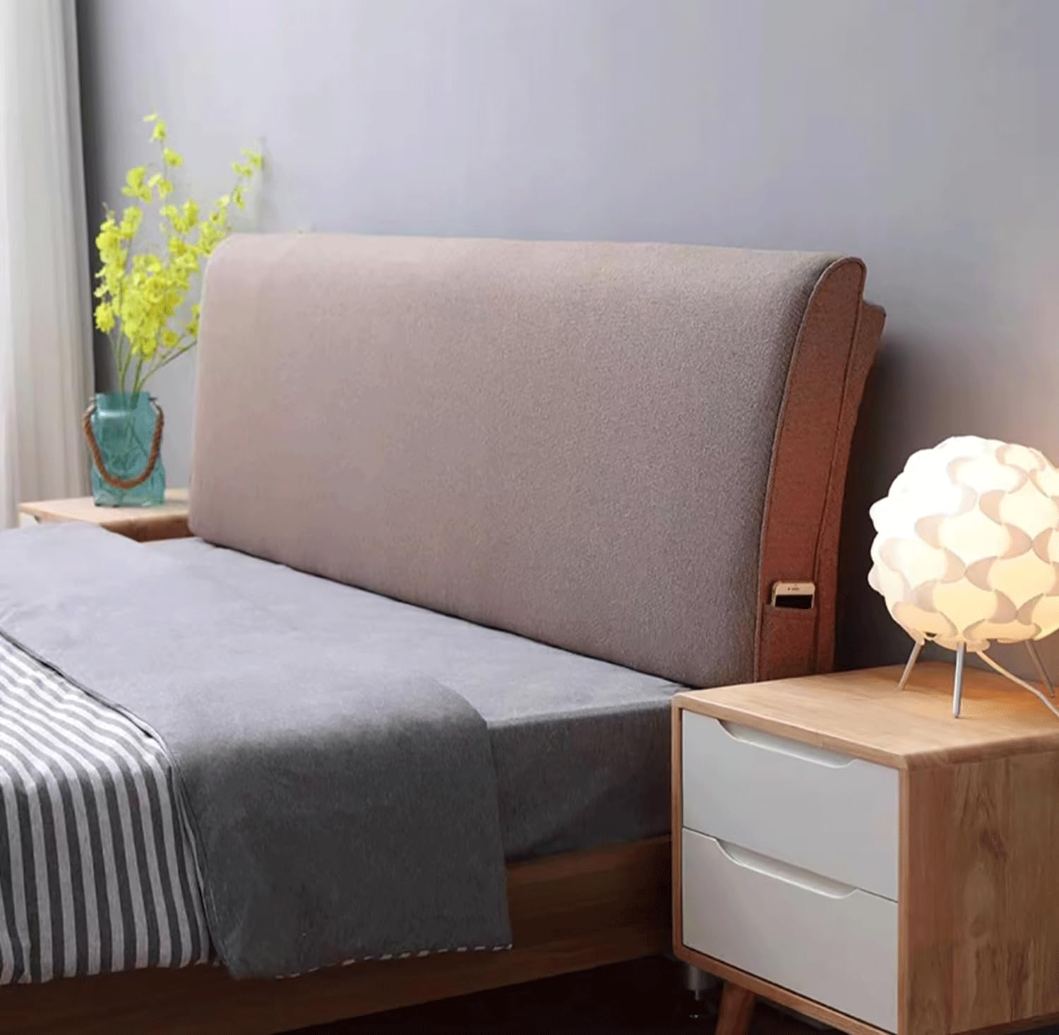 MGEMJMJ Bedside Cushions, Upholstered Large Backrests, Detachable And Washable, Nordic Tatami Mats, Double Cushions, Anti-collision(Size:No headboard 70.8"/180cm,Color:Coffee)