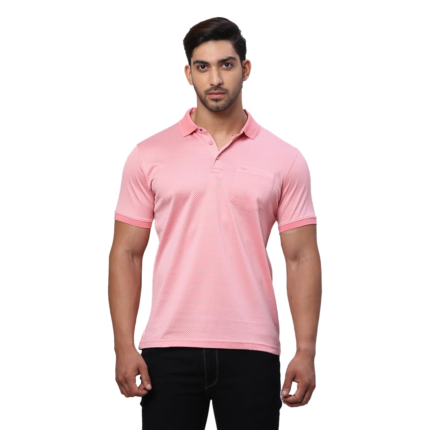 park avenue Men's Slim Fit Structure Pattern Pure Cotton Half Sleeve Polo Neck Casual T-Shirt-picture-24