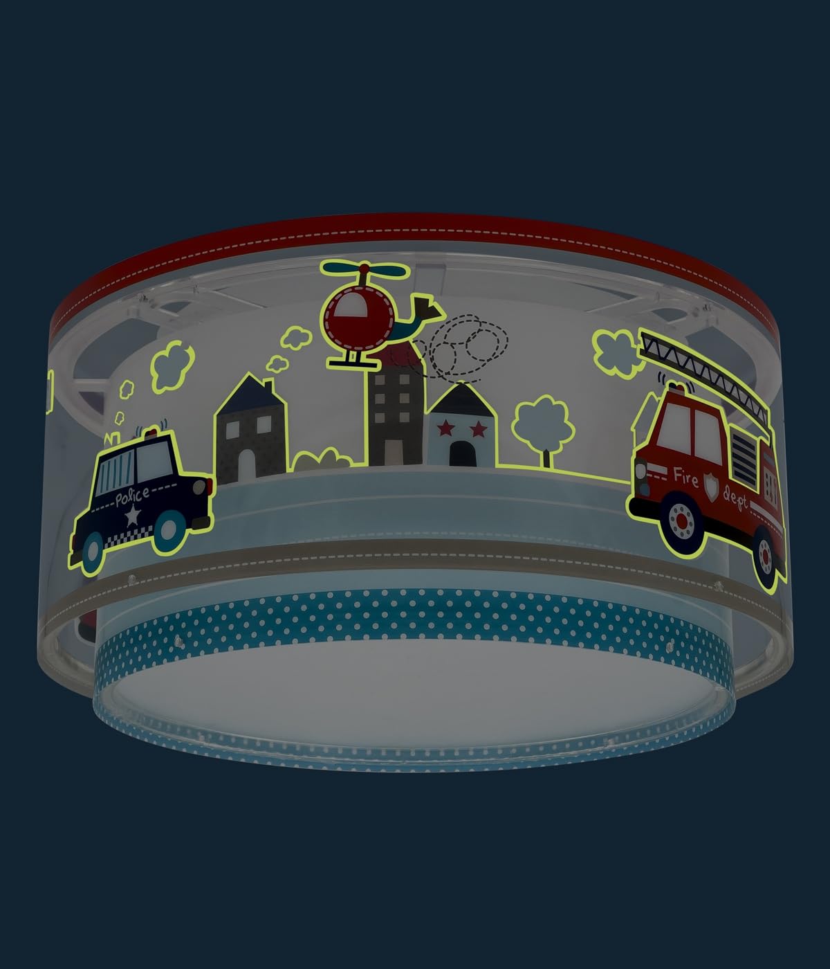 Dalber Kinder Deckenlampe Police Polizei Autos 60616M | Deckenleuchte; Kinderzimmer; Jungenzimmerlampe; E27 - 2 x 15W