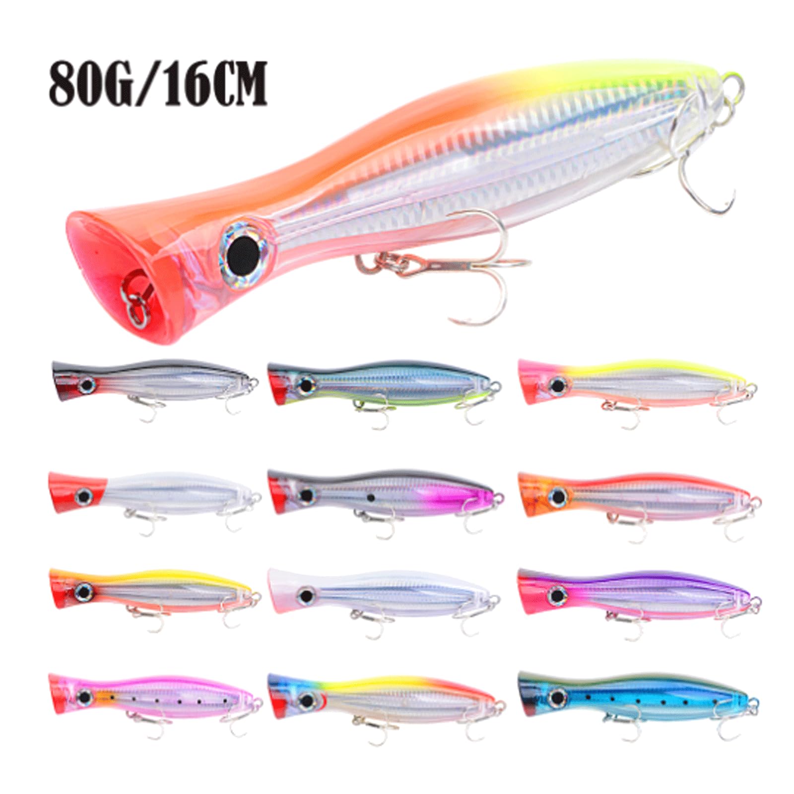 Appâts de pêche (Lot de 2) : leurres durs flottants de Type Popper, 160 mm, 80 g, pour la pêche en mer. Accessoires de pêche pour la pêche en Surface.