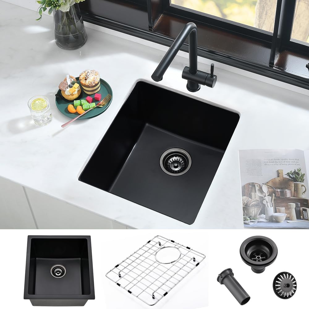 15 Inch Black Bar Sink Undermount Quartz-iAnomla 15x15 Undermount
