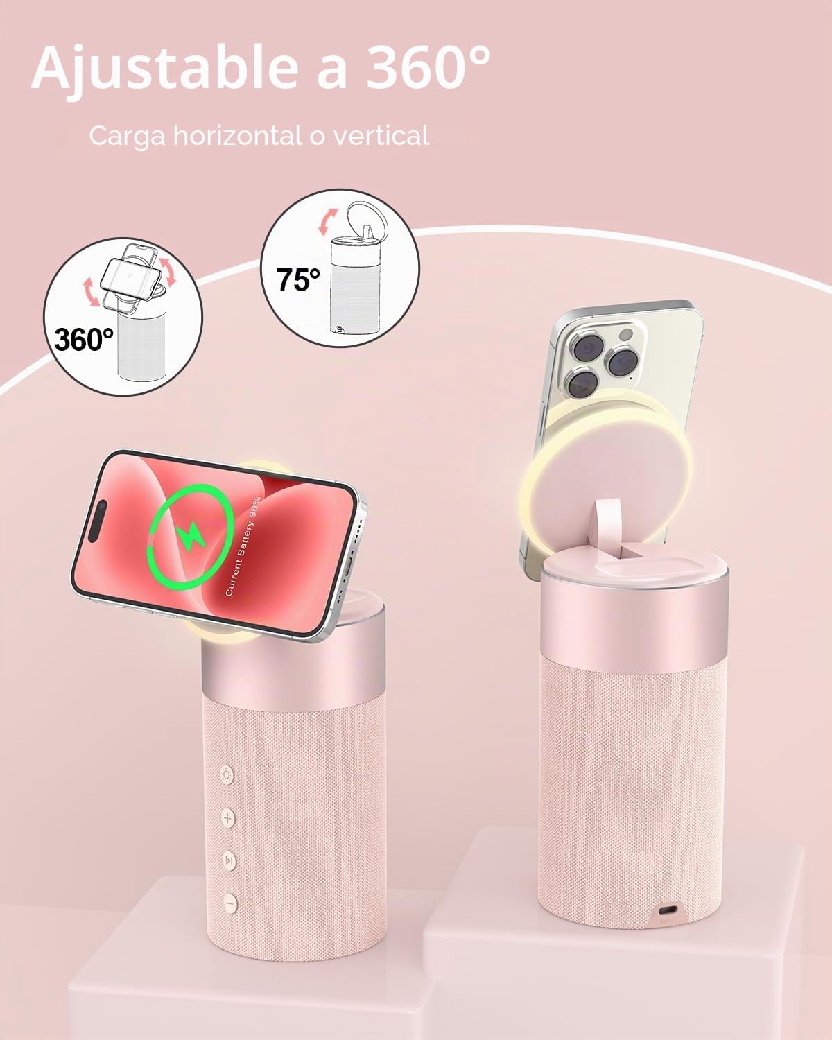 COLSUR Altavoz Bluetooth, Cargador Inalámbrico Magnético, Altavoz Inalámbrico Portátil con Luz Nocturna, Estación de Carga Inalámbrica 4 en 1 para iPhone 17/16/15/14/13/12 Series, AirPods Pro/4/3/2
