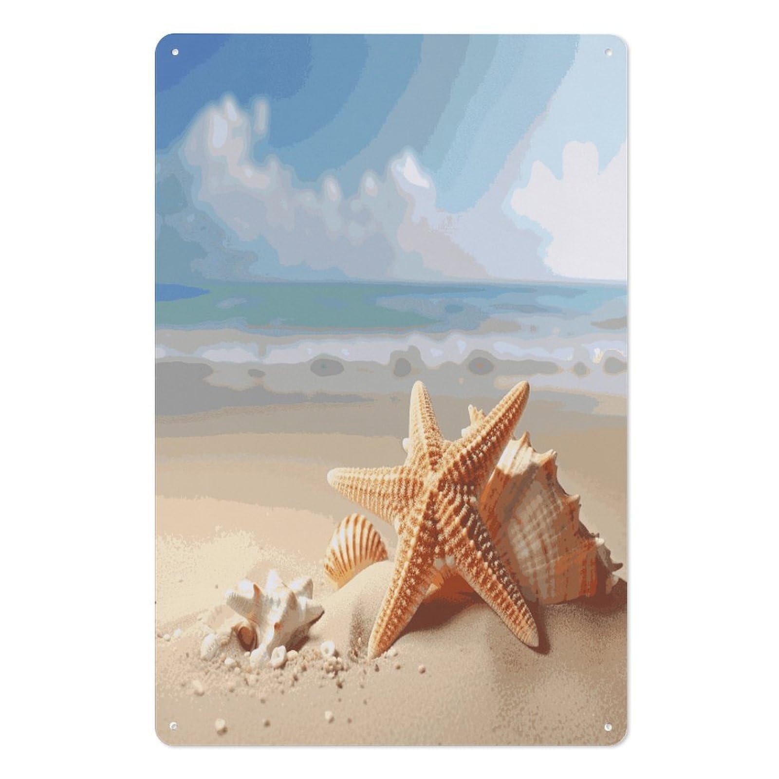 Adfgyerh Style Summer Starfish Seashell Tin Sign Hanging Art Prints,Wall Decor For Gifting And Party Decoration 7.9X11.8 Inch,Wall Art For Home Garden Greenhouse Living Room Bedroom Yard