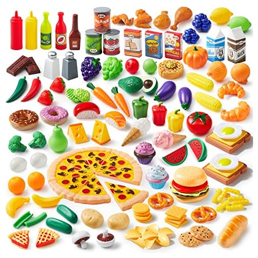 JOYIN Play Food Set 135 Pieces Play Kitchen Set for Market Educational Pretend Play, Food Playset, Kids Toddlers Toys, Kitchen Accessories Fake Food, Party Favor Christmas Stocking Stuffers