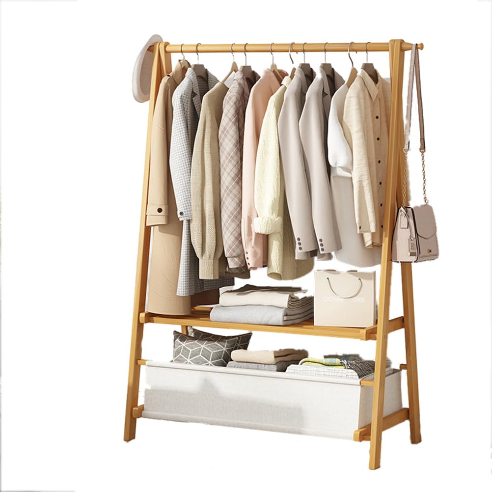 Bambus Kleiderschrank Klappbar Mit Stofftasche, Offener Kleiderständer Bambus Mit Ablagefach Moderner offener Kleiderschrank oder Kleiderregal,Wood,116X40X159cm