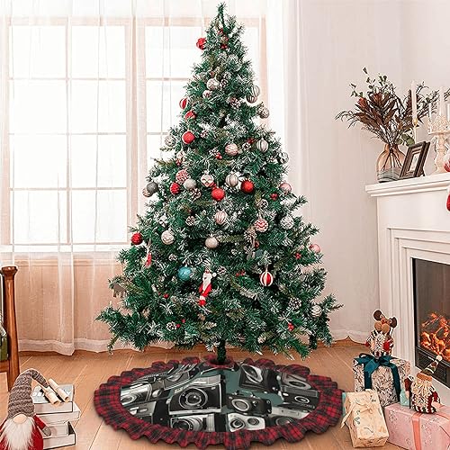 Tapis de sapin de Noël de 122 cm dentelle à carreaux imperméable rétro