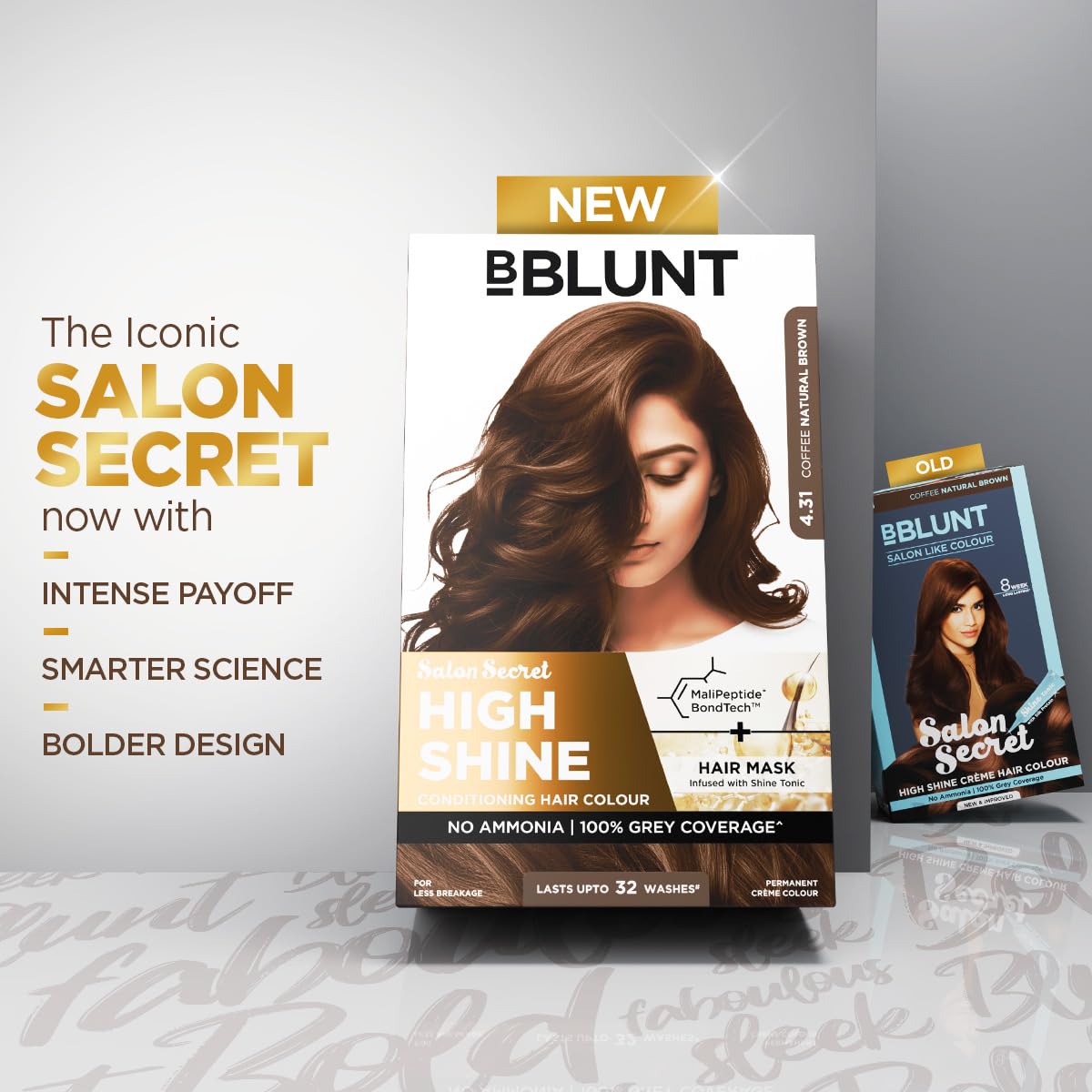 BBLUNT Salon Secret High Shine Conditioning Hair Colour With MaliPeptide BondTech™ to reduce breakage | Coffee Natural Brown 4.31 | No Ammonia 100%, Grey Coverage | Long Lasting Colour | Salon at home 4