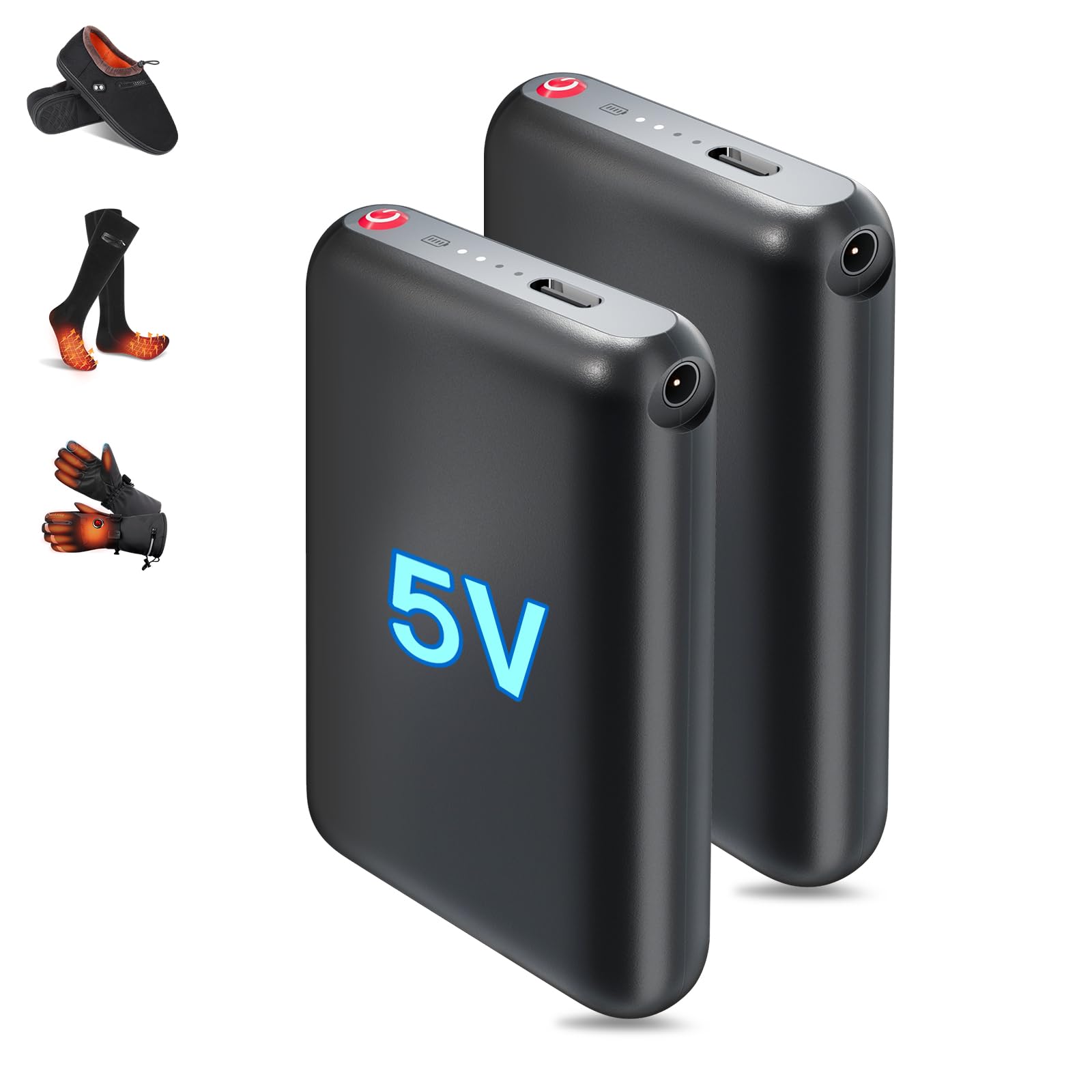 Batterie rechargeable Li-polymère 5 V 5000 mAh, chaussettes chauffantes rallongent les piles, sortie DC 3,5 × 1,35 mm, batterie de rechange pour pantoufles, gants, chapeaux - Ne prend pas en