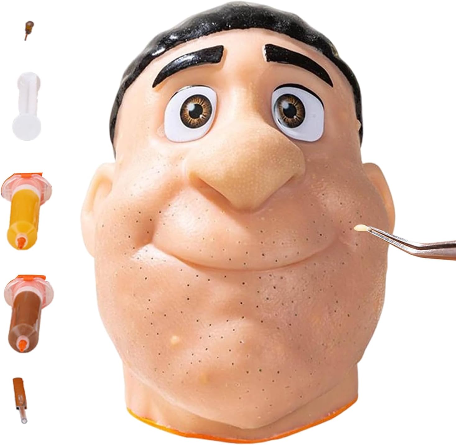 Refillable Pimple Popping Toy, Big Head Realistic Pus Burst Fidget Toy, Facial Pimplee Cleansing Toys, Stress & Anxiety Relief, Funny Gag Gift, for Teens & All Ages (Black, Includes Refill Pack)