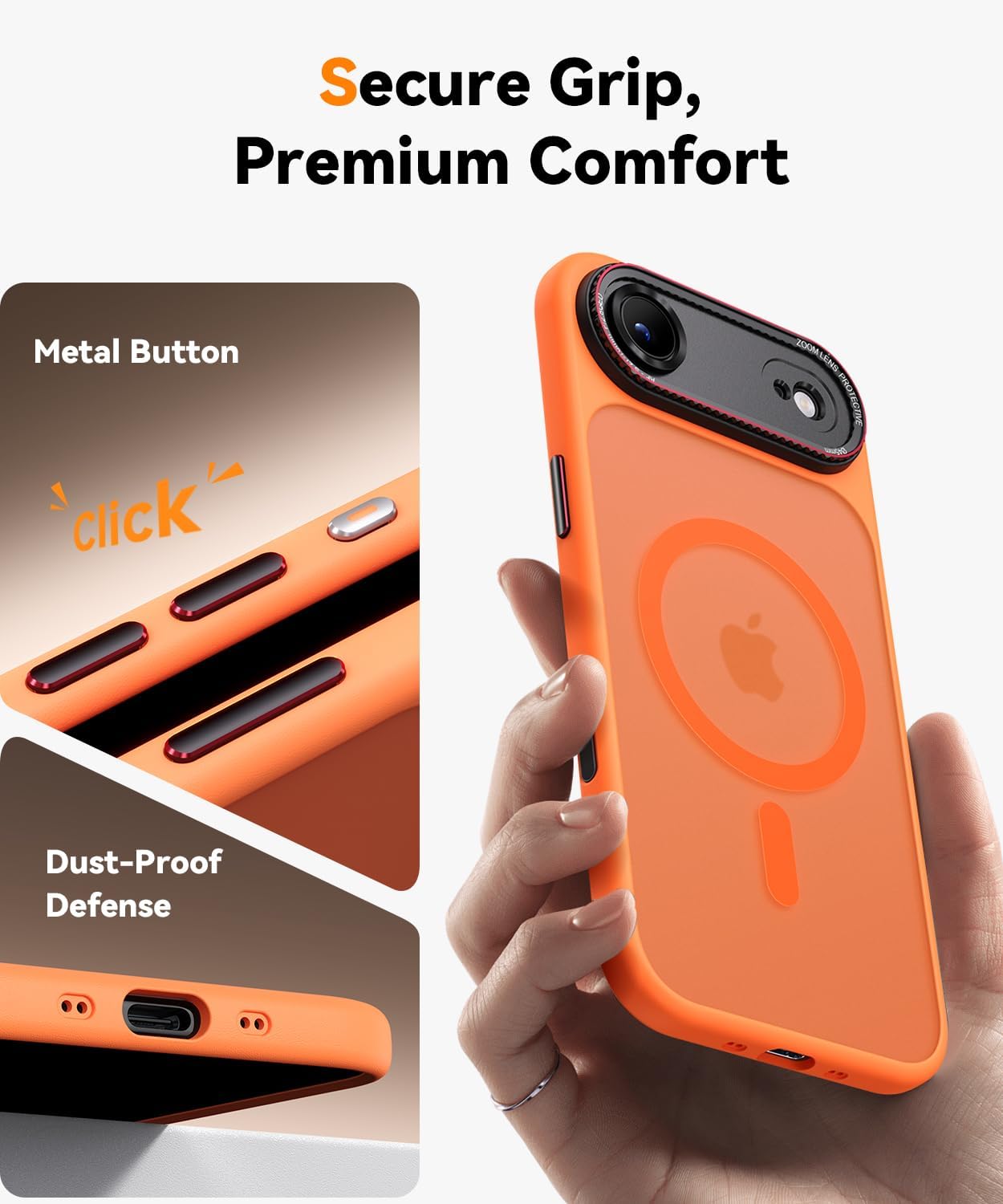JUESHITUO Magnetic for iPhone 17 Air Case: Upgraded [Full Camera Protection], with [1X Screen Protector] [Camera Button], 6.5" Case for iPhone 17 Air, Orange image 3