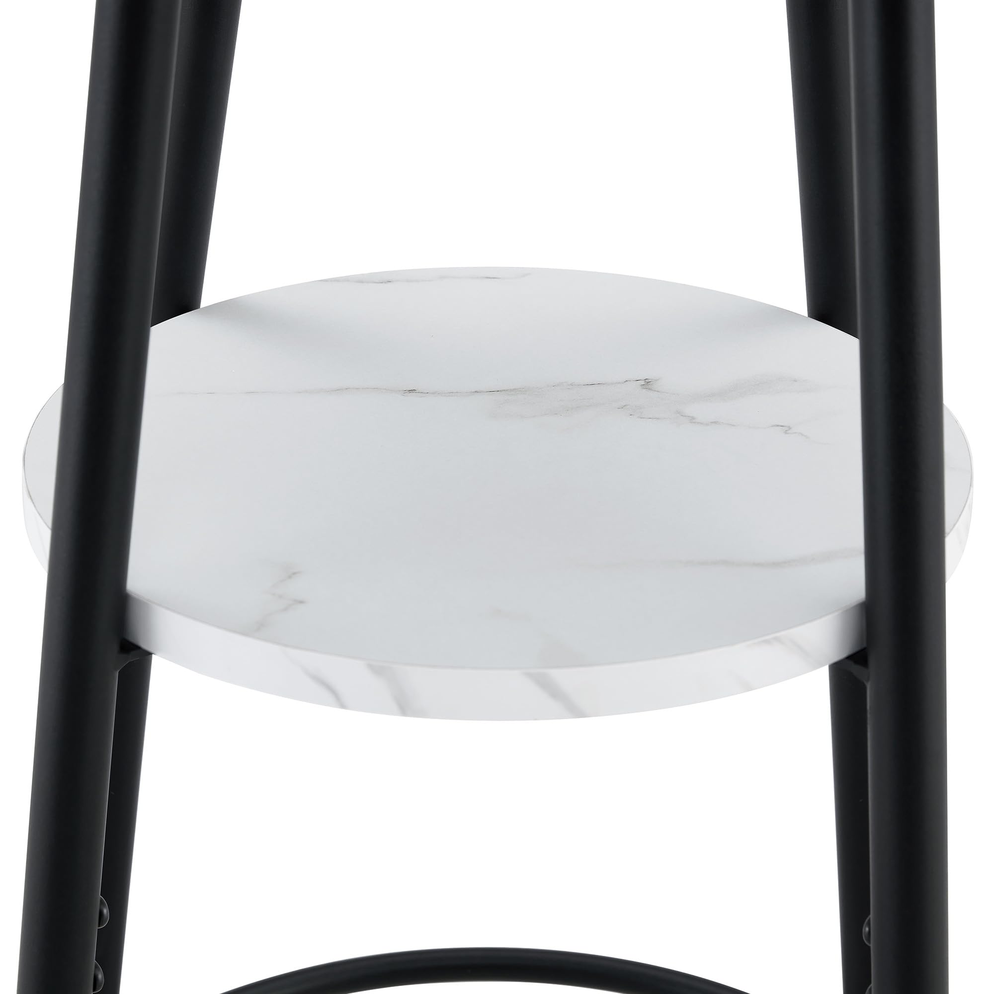 Moderner Bartisch mit Stauraum, Weißer Marmoroptik und schwarzem Metallrahmen, Durchmesser 60cm, Höhe 89cm, Zeitgemäßer Stehtisch für Küche, Esszimmer und Café