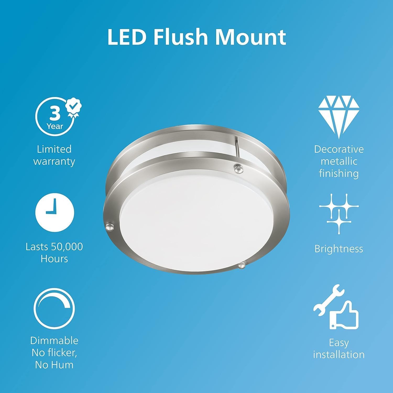 PHILIPS LED Flush Mount Double Ring Ceiling Light 2-Pack Daylight (3000K) 1200 Lumen (16W = 75W) Dimmable Brushed Nickle No Bulbs Required