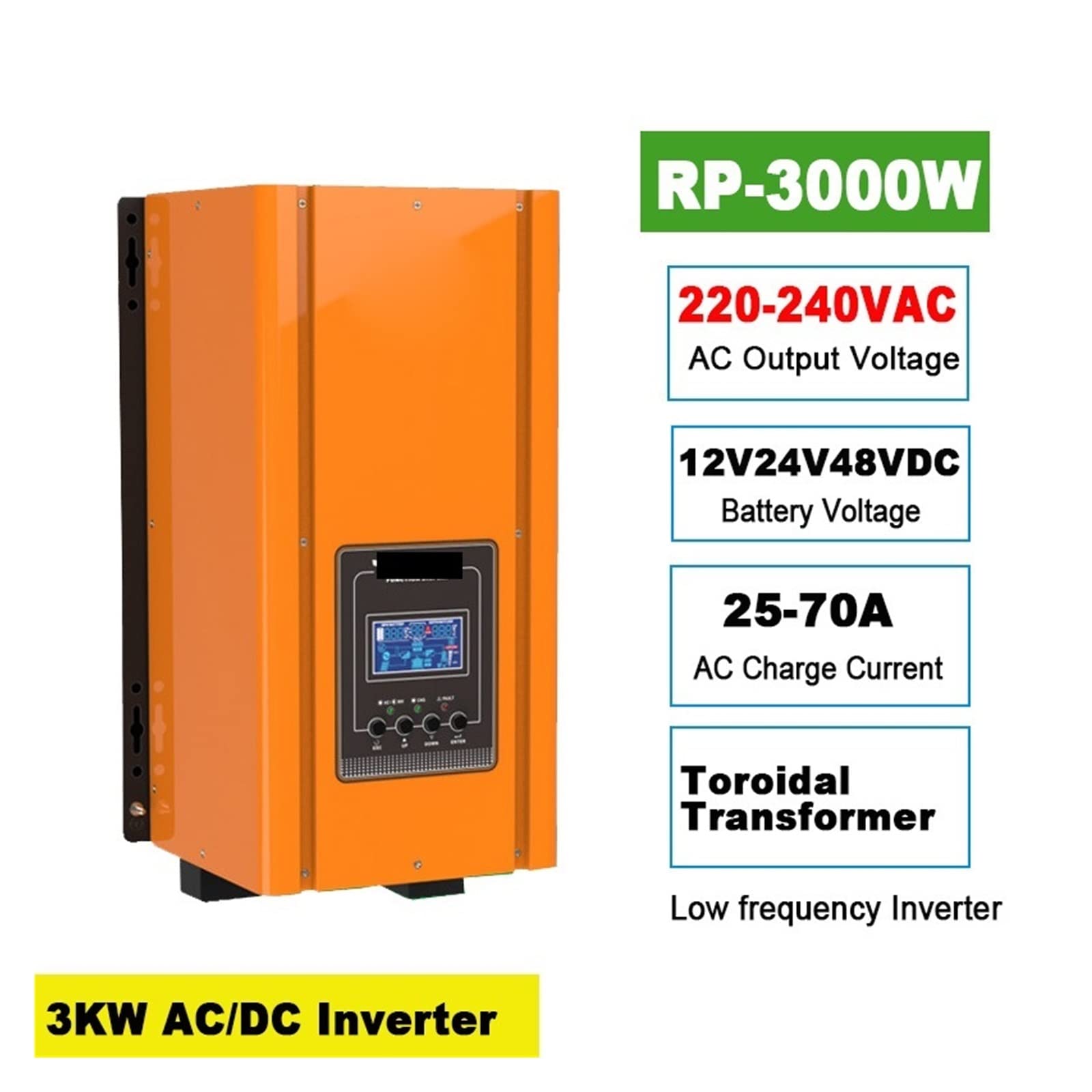 Inversor Fuera de la Red de 3000W CC 12V24V48V a CA 220V230V240VAC con Cargador de CA y UPS se Puede Montar en la Pared(DC24V)