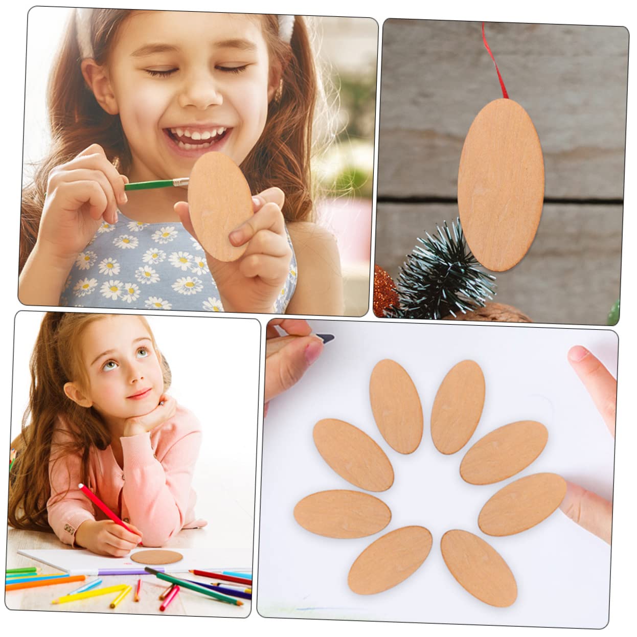 50 Fette Di Legno Ovali Grezze Per Artigianato - Decorazioni Fai Da Te, 6x3x0.2 Cm - Foto 9