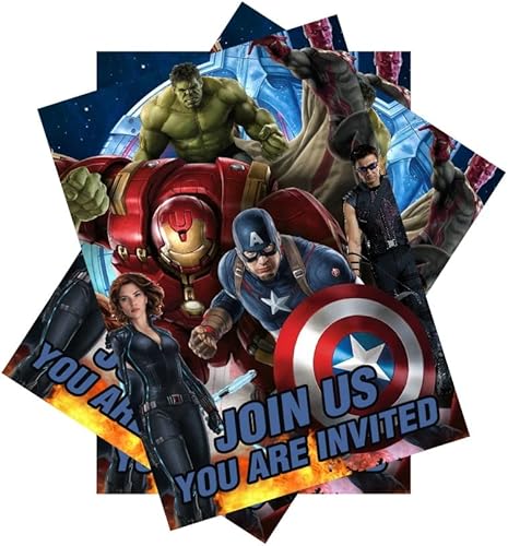 Miniatura 4 de SUTRADHAR 24 invitaciones de cumpleaños de superhéroes, invitaciones de fiesta de superhéroes, suministros de decoración para fiestas de cumpleaños