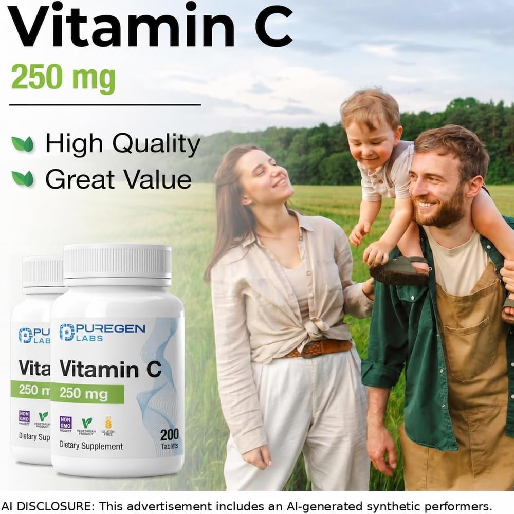 Puregen Labs Vitamin C 250 mg Supports a Healthy Immune System, 200 Tablets — Amazon image 5