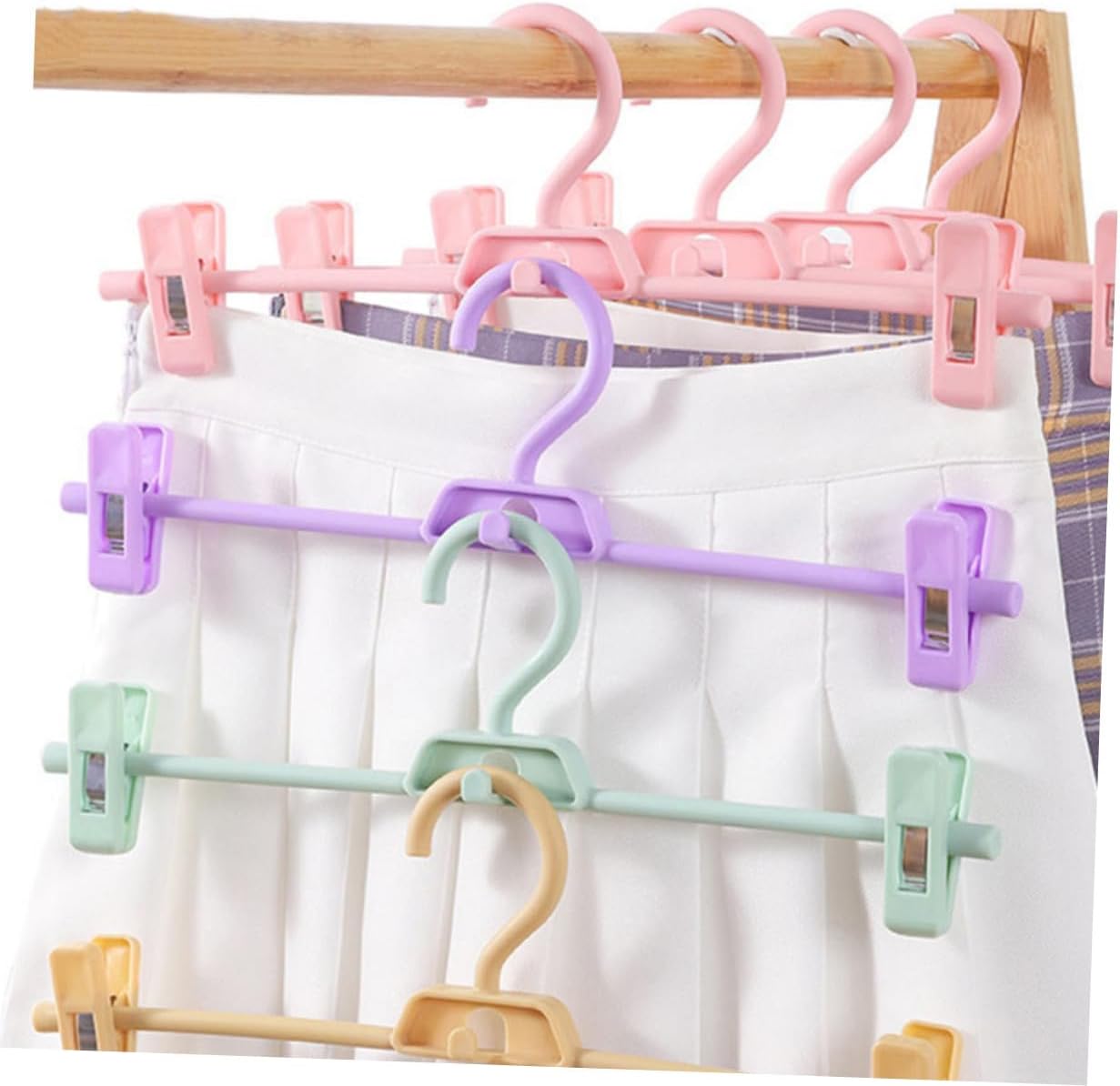 Plastic Adjustable Pants Clip Hangers for Clothes Drying Rack, 10pcs Set, Pink Plastic Storage Clips for Pants and Skirts, Space-Saving Laundry Organizer for Home Use