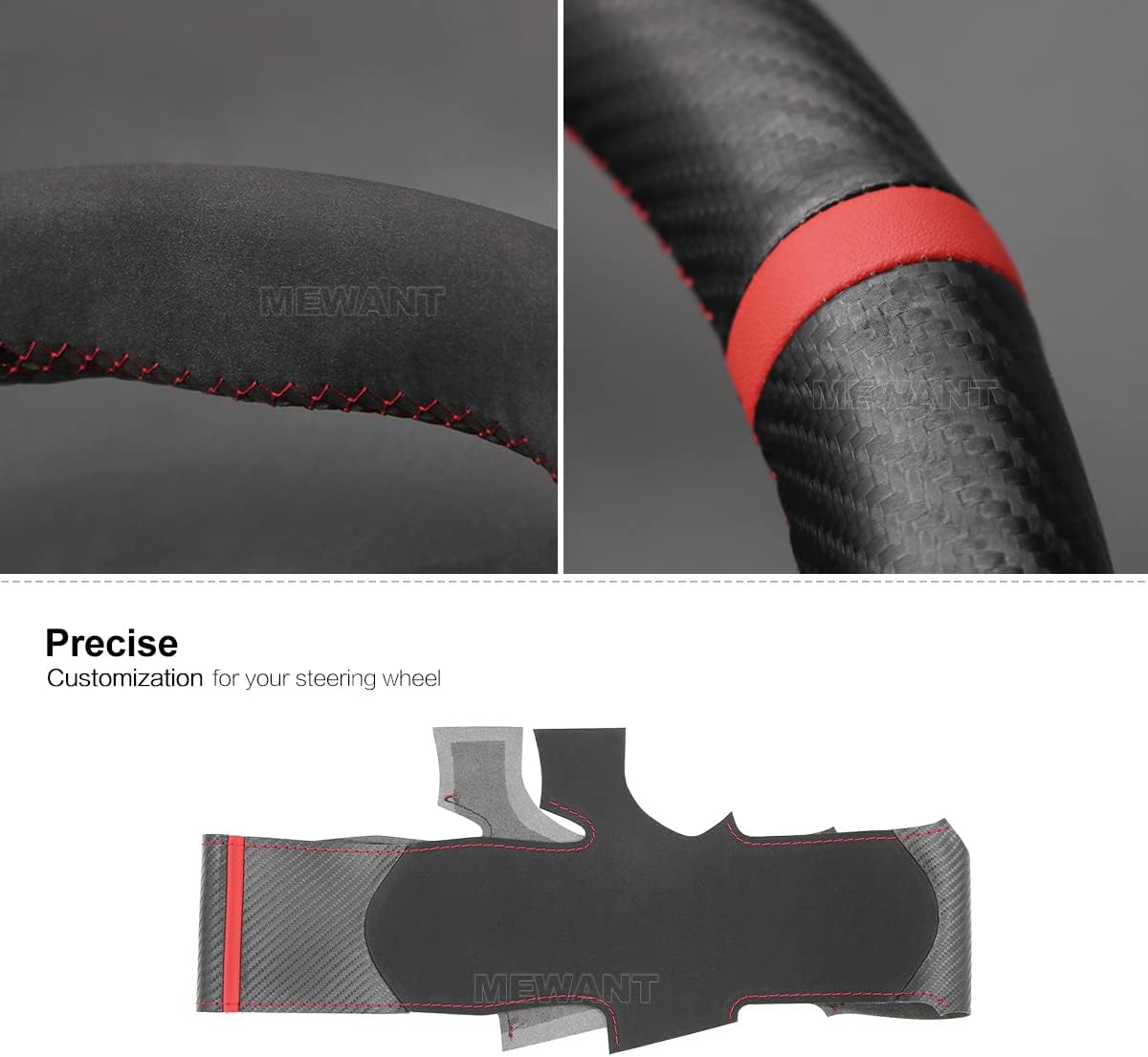 MEWANT Toyota Prius 4 / Prime / Mirai Steering Wheel Cover - Carbon Fiber & Suede - Red